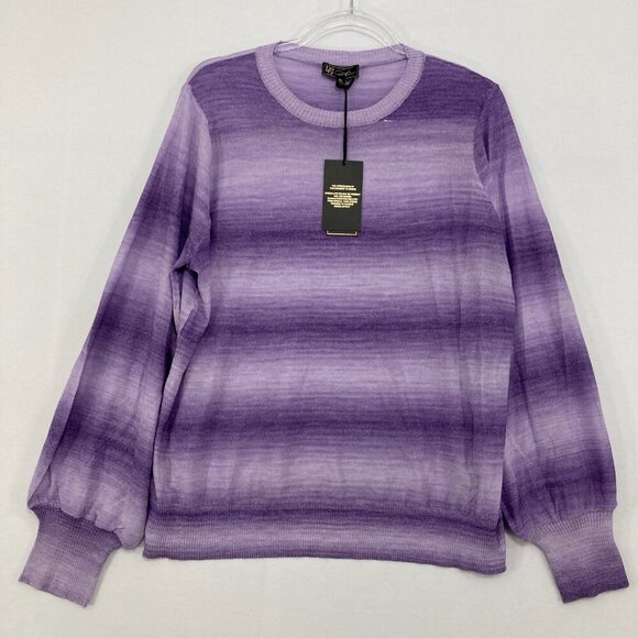 New DG2 Diane Gilman size XL Purple Crew Neck Puff Sleeve Light Knit Sweater - Picture 1 of 9
